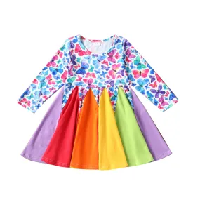 Beautiful Rainbow Patch Floral Design Girls Dress